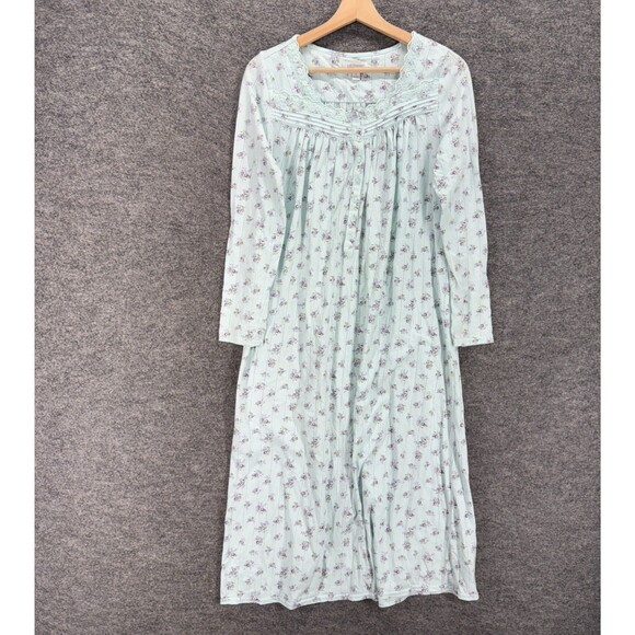 Croft & Barrow Night Gown Women S Small Blue Floral Button Long Sleeve Cotton - Picture 1 of 7